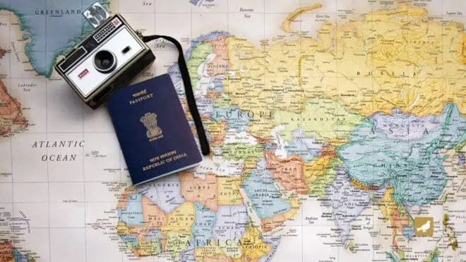 Indian passport on a globe showing visa-free travel destinations in 2026